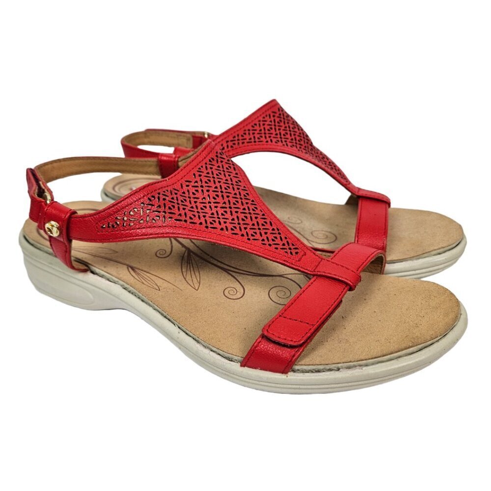 Revere Santa Fe Red Leather Adjustable/T-Strap Comfort Sandal EU 41 W/US 10 W